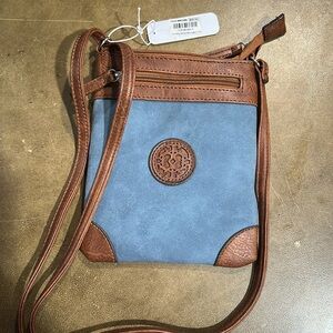 Charming Charlie Brown and Gray Crossbody Bag with Textured Leather